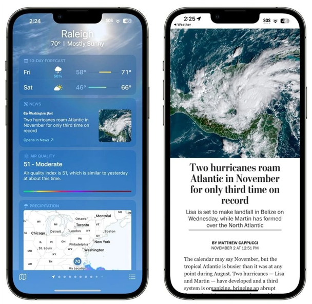 盐源苹果14维修分享iPhone 14手机如何看天气时顺带看新闻 