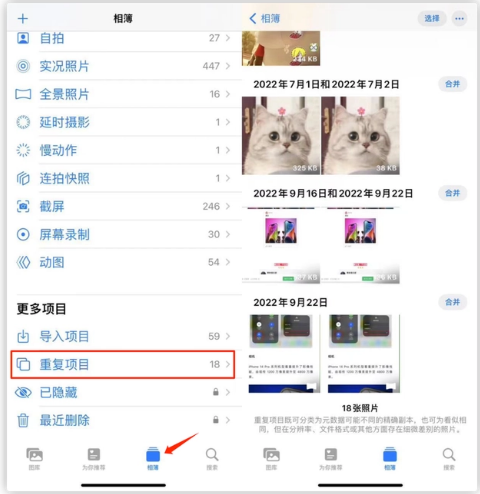 盐源苹果手机维修分享iOS 16 中相册重复项目功能使用方法 